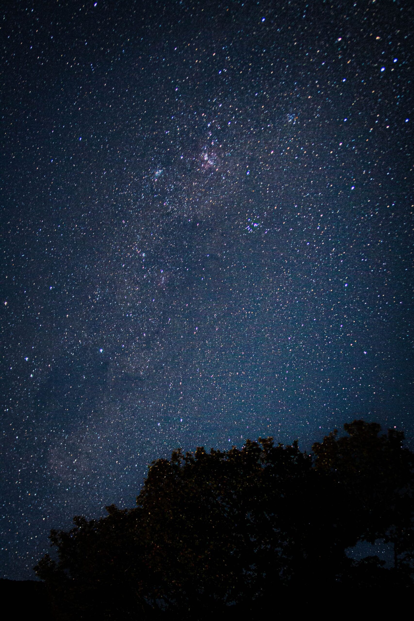 Céu noturno estrelado com a Via Láctea visível, milhares de estrelas contra fundo escuro